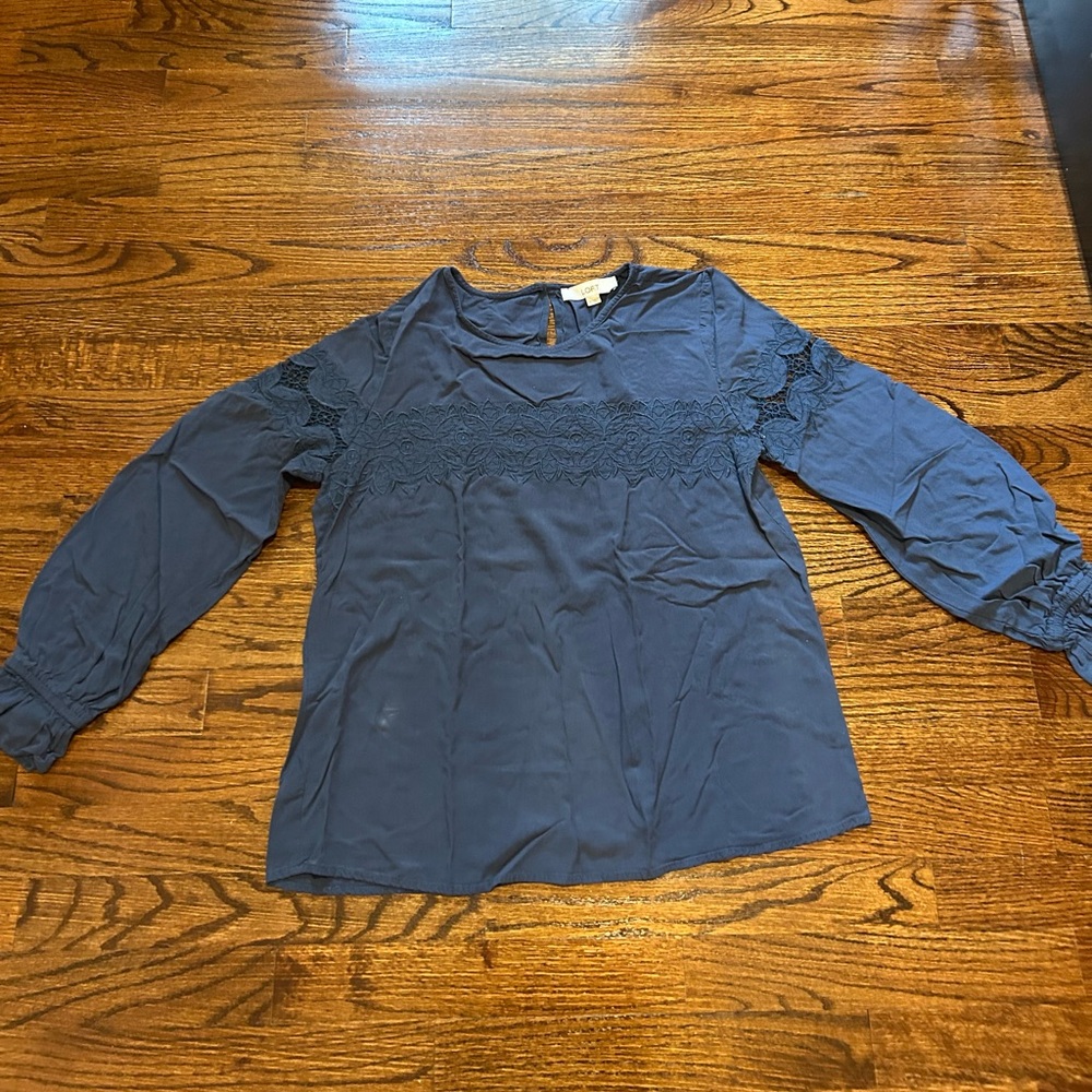 Women's Navy Lace Detail Top